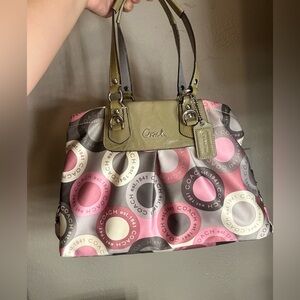 Coach Pink and Gray Signature Shoulder Bag